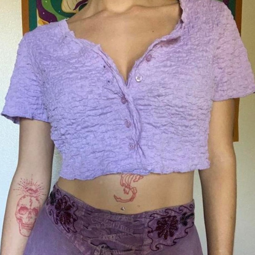 Urban Outfitters Purple Cropped Button-Up